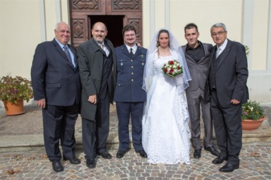 I Campioni Olimpici Marco Galiazzo - con la sposa Gloria Trapani -, Mauro Nespoli, Michele Frangilli, il Presidente Fitarco Mari