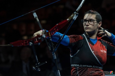 Tanya Giaccheri al tiro a Nimes (Foto World Archery)